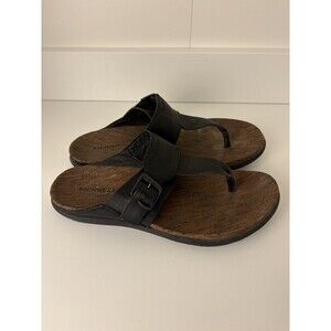 Merrill Black Leather Thing Sandals Flat Comfort Women Size 9 Travel Classic